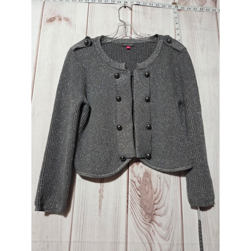 Ladies Small Vince Camuto Gray Metallic Knit Button‎ Front  Cardigan Jacket
